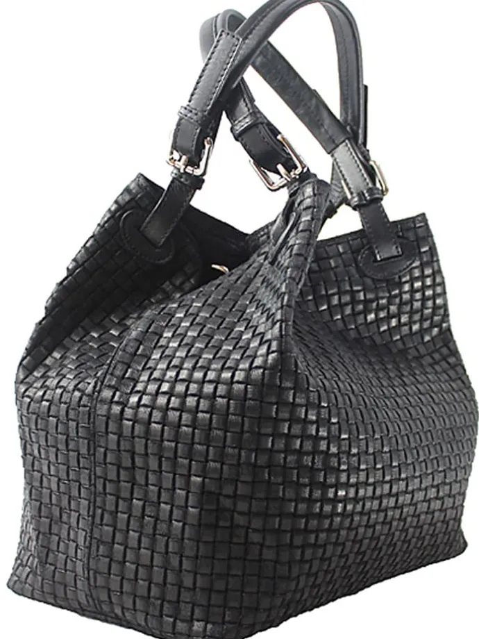 Skórzana torebka w kolorze czarnym - 34 x 29 x 18 cm