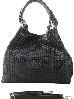 Skórzana torebka w kolorze czarnym - 34 x 29 x 18 cm