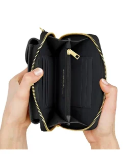 Skórzana torebka w kolorze czarnym na telefon - 15 x 8 x 2 cm