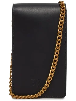 Skórzana torebka w kolorze czarnym na telefon - 10 x 18 x 6 cm