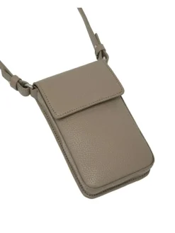 Skórzana torebka w kolorze szarobrązowym na telefon - 10 x 16 x 2 cm