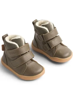 Skórzane botki zimowe w kolorze khaki