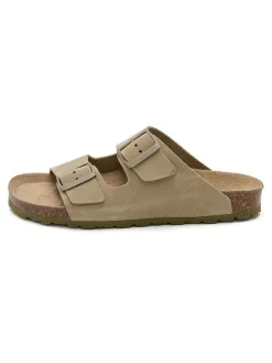 Skórzane klapki w kolorze khaki