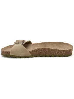 Skórzane klapki w kolorze khaki