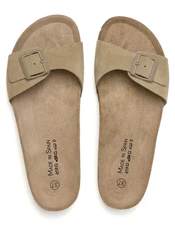 Skórzane klapki w kolorze khaki