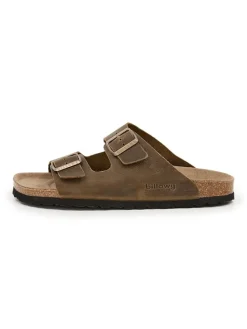 Skórzane klapki w kolorze khaki