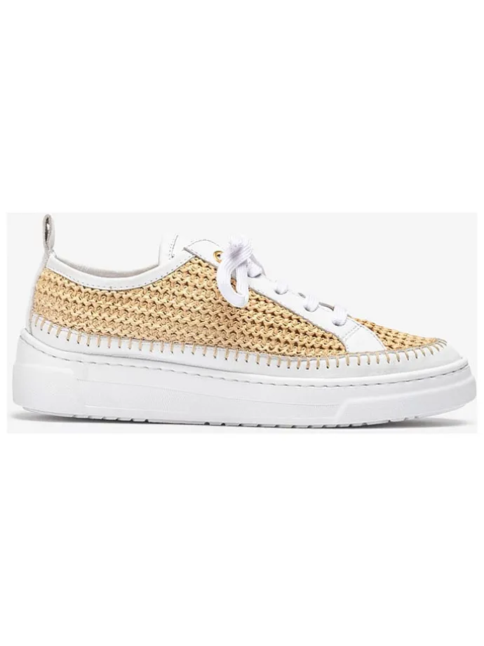 Skórzane sneakersy w kolorze beżowo-białym