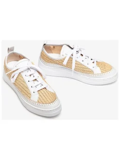 Skórzane sneakersy w kolorze beżowo-białym