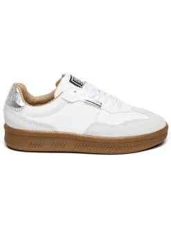 Skórzane sneakersy w kolorze srebrno-białym