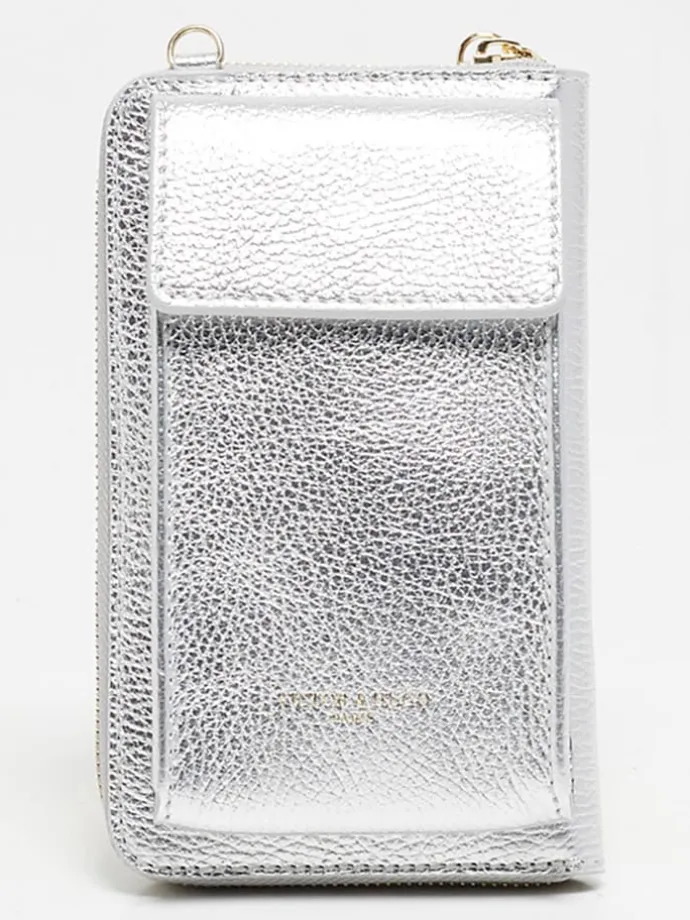 Skórzany portfel "Nicki" w kolorze srebrnym - 19 x 11 x 2 cm