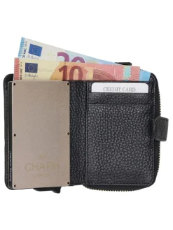 Skórzany portfel w kolorze czarnym - 7 x 11 x 3 cm
