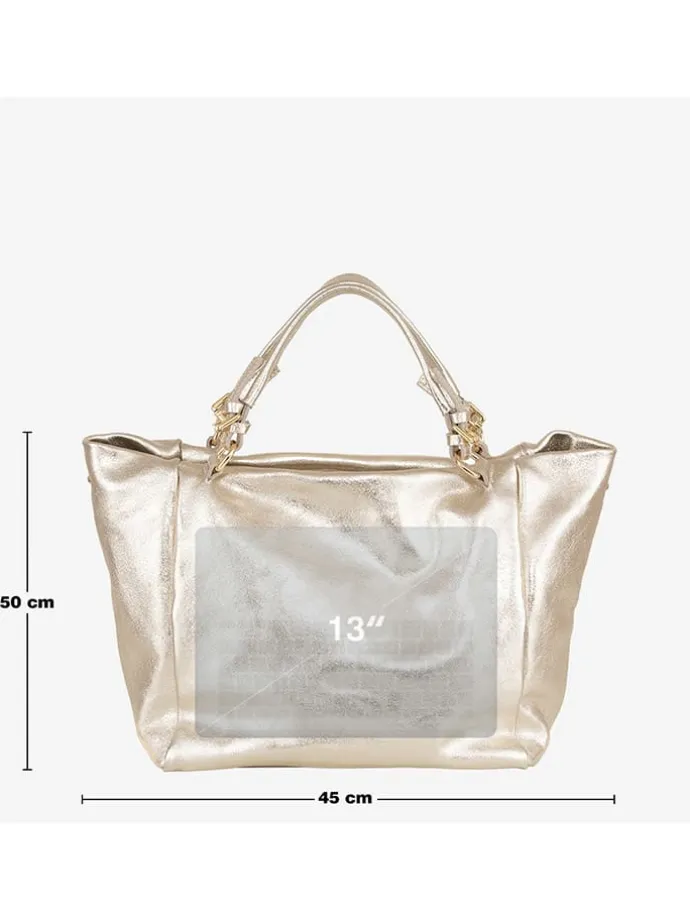 Skórzany shopper bag "Gimignano" w kolorze złotym - 45 x 50 x 20 cm