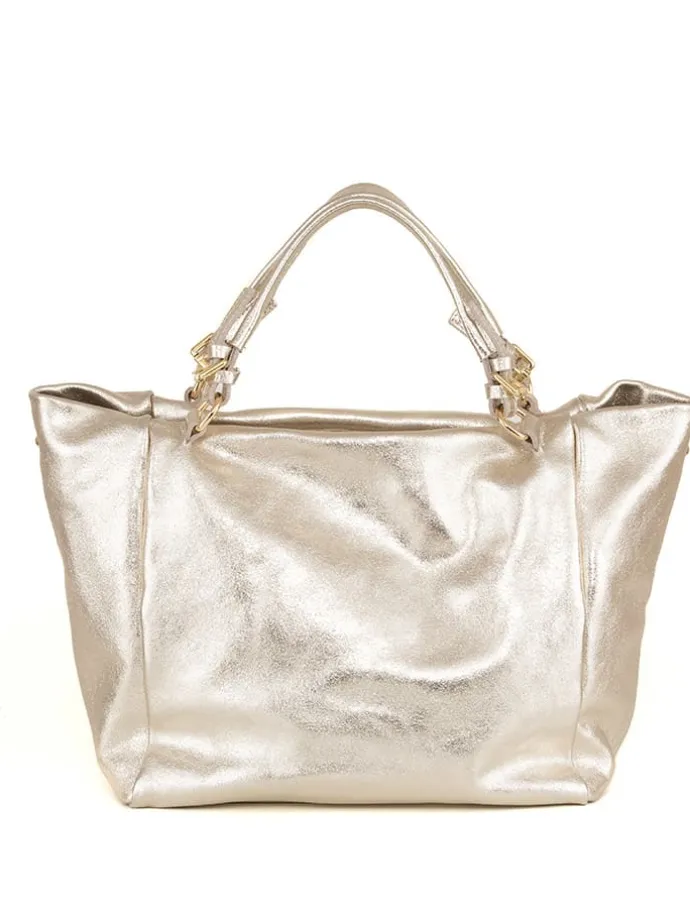 Skórzany shopper bag "Gimignano" w kolorze złotym - 45 x 50 x 20 cm