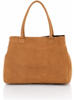 Skórzany shopper bag "Plaso" w kolorze beżowym- 41 x 28 x 7 cm