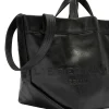 Skórzany shopper bag w kolorze czarnym - 47 x 34 x 18 cm