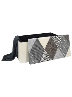 Skrzynia-siedzisko w kolorze szaro-beżowym - 76 x 38 x 38 cm