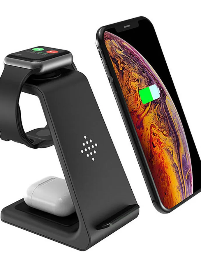 Stacja dokująca w kolorze czarnym na iPhone, Apple-Watch i AirPods