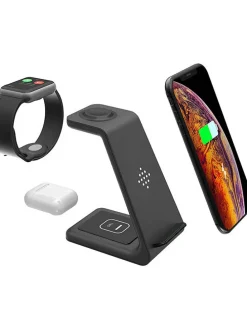 Stacja dokująca w kolorze czarnym na iPhone, Apple-Watch i AirPods