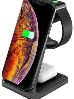 Stacja dokująca w kolorze czarnym na iPhone, Apple-Watch i AirPods