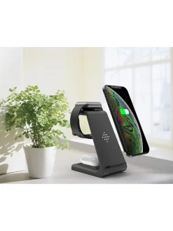 Stacja dokująca w kolorze czarnym na iPhone, Apple-Watch i AirPods