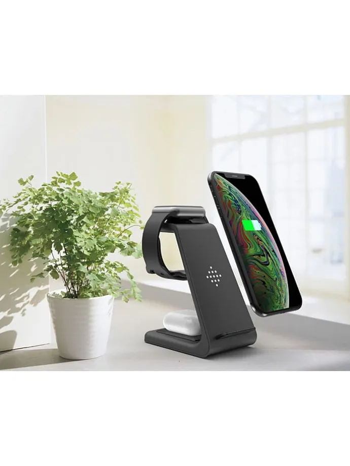 Stacja dokująca w kolorze czarnym na iPhone, Apple-Watch i AirPods