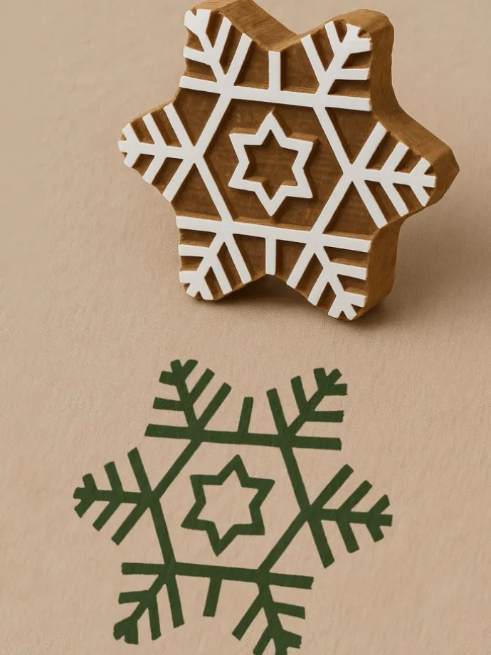 Stempel "Snowflake" w kolorze jasnobrązowo-białym - 7 x 7 cm