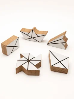 Stemple (5 szt.) "Origami" w kolorze jasnobrązowo-białym - 5 x 5 cm