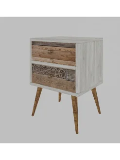 Stolik nocny "Malmo" w kolorze biało-jasnobrązowym - 40 x 63 x 35 cm