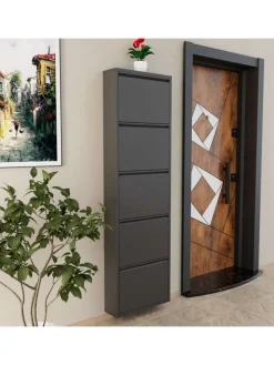 Szafka w kolorze antracytowym na buty - 50 x 169 x 15 cm