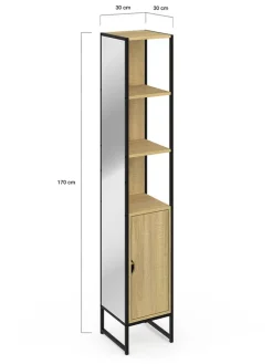 Szafka w kolorze jasnobrązowym z lustrem - 30 x 170 x 3 cm