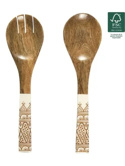 Sztućce sałatkowe (2 szt.) w kolorze brązowo-beżowym - dł. 30 cm