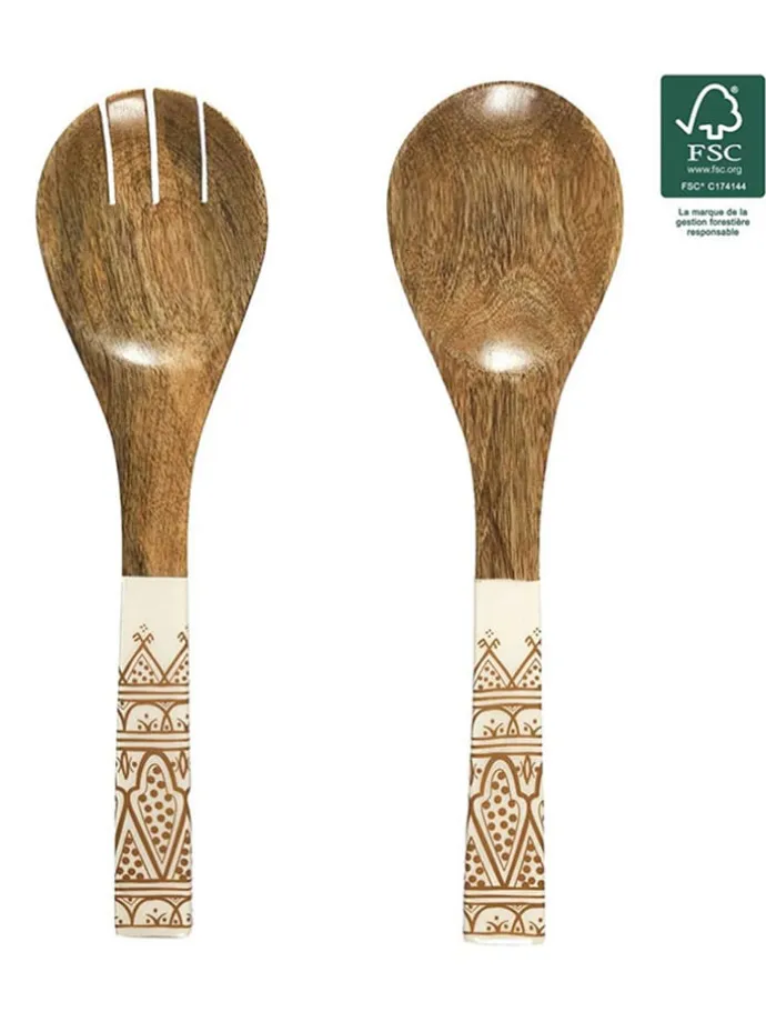 Sztućce sałatkowe (2 szt.) w kolorze brązowo-beżowym - dł. 30 cm