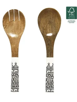 Sztućce sałatkowe (2 szt.) w kolorze brązowo-beżowo-czarnym - dł. 30 cm