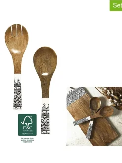 Sztućce sałatkowe (2 szt.) w kolorze brązowo-beżowo-czarnym - dł. 30 cm
