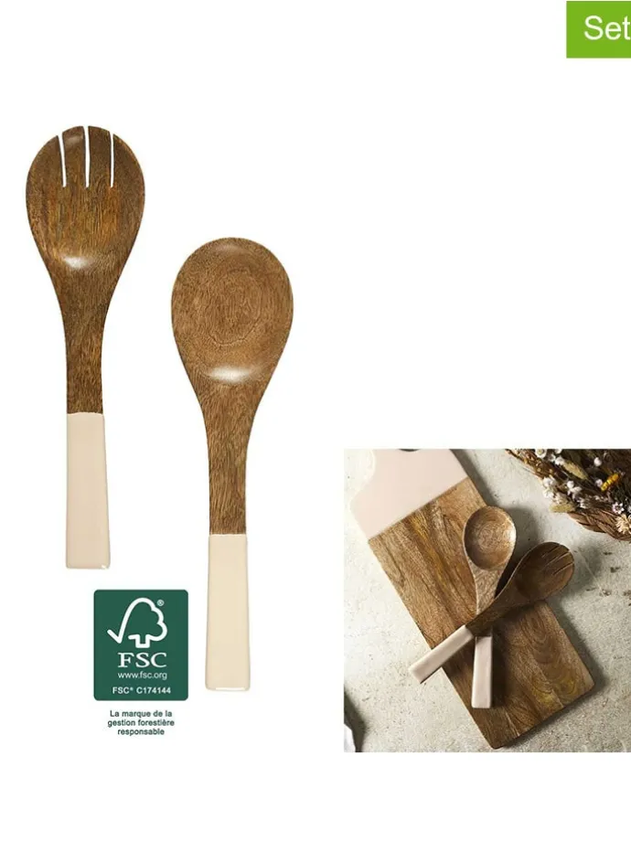Sztućce sałatkowe (2 szt.) w kolorze brązowo-beżowym - dł. 30 cm