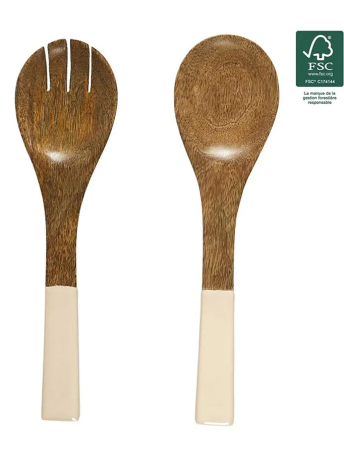 Sztućce sałatkowe (2 szt.) w kolorze brązowo-beżowym - dł. 30 cm
