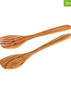 Sztućce (2 szt.) w kolorze jasnobrązowym do sałaty - dł. 30 cm
