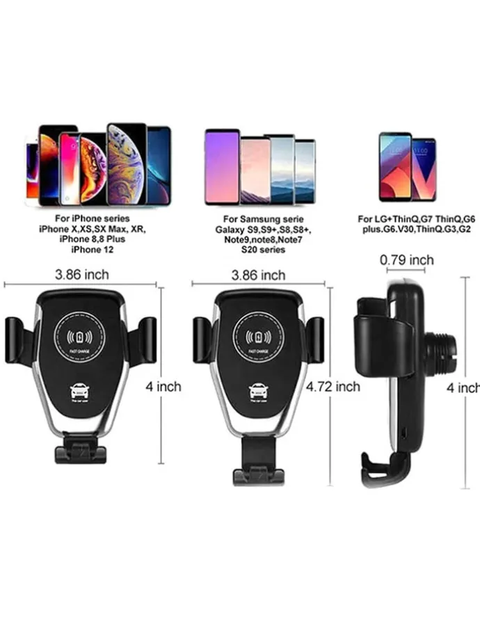 Uchwyt samochodowy w kolorze czarnym na smartfon z funkcją ładowania