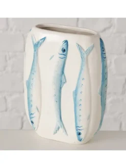 Wazon "Sardine" w kolorze błękitno-białym - 12,5 x 16 x 5 cm