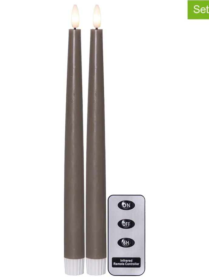 Świece LED (2 szt.) "Flame Slim" w kolorze brązowym - wys. 28,5 cm