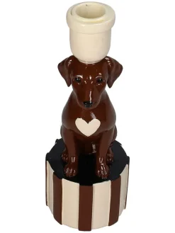 Świecznik "Dachshund" w kolorze brązowym - 10 x 21,5 x 7,5 cm