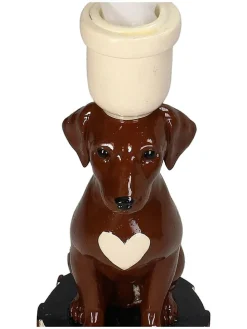Świecznik "Dachshund" w kolorze brązowym - 10 x 21,5 x 7,5 cm
