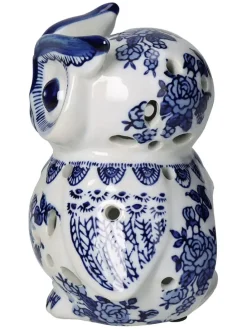 Świecznik "Owl" w kolorze biało-niebieskim - wys. 15 x Ø 11 cm