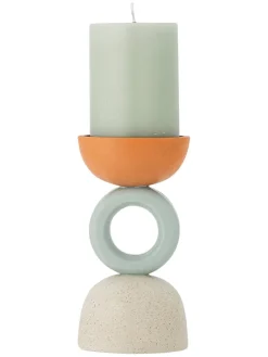 Świecznik w kolorze pomarańczowo-miętowo-kremowym - wys. 17 x Ø 9 cm
