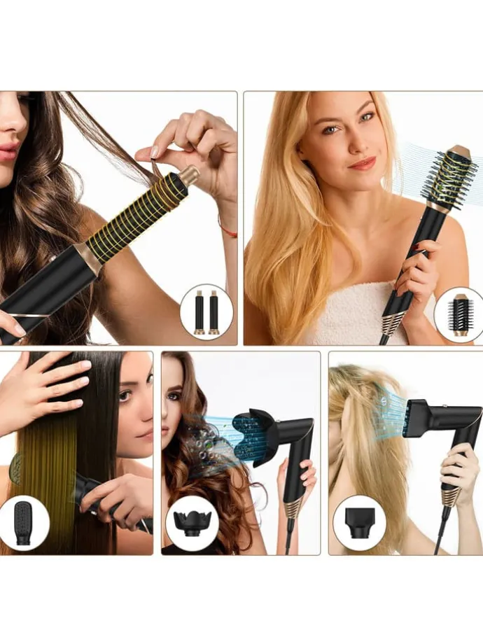 Wielofunkcyjna szczotka w kolorze czarnym do suszenia włosów 5w1
