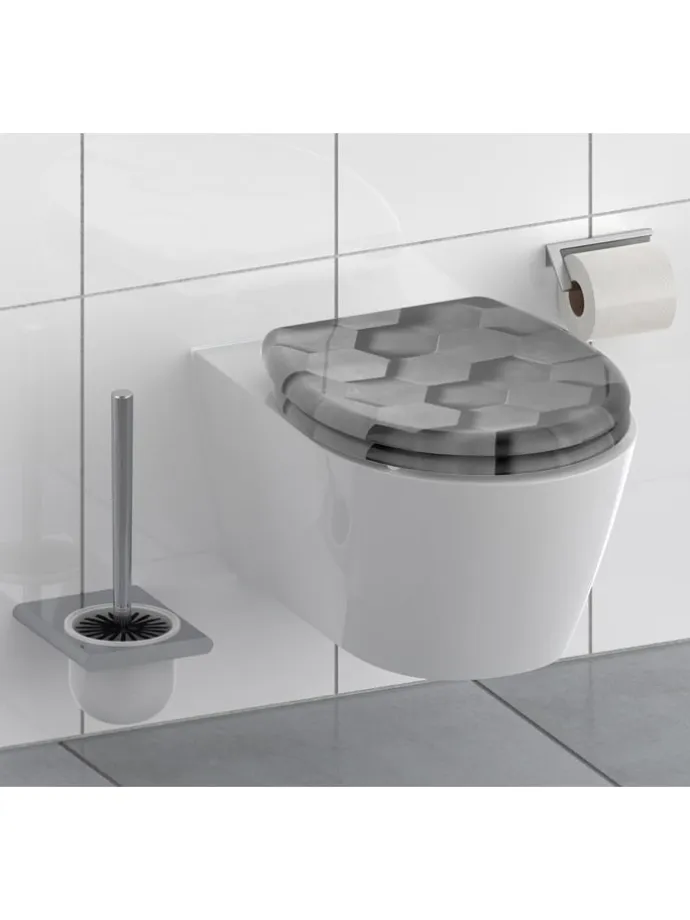 Wolnoopadająca deska WC "Hexagons" w kolorze szarym