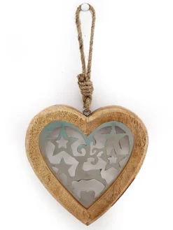 Zawieszka dekoracyjna "Heart" w kolorze jasnobrązowo-białym - wys. 15 cm