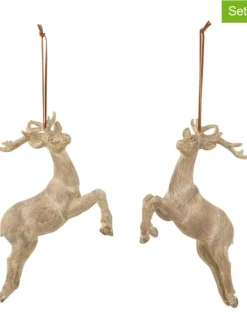 Zawieszki dekoracyjne (2 szt.) "Reindeer" w kolorze beżowym - 18 x 16 x 8 cm